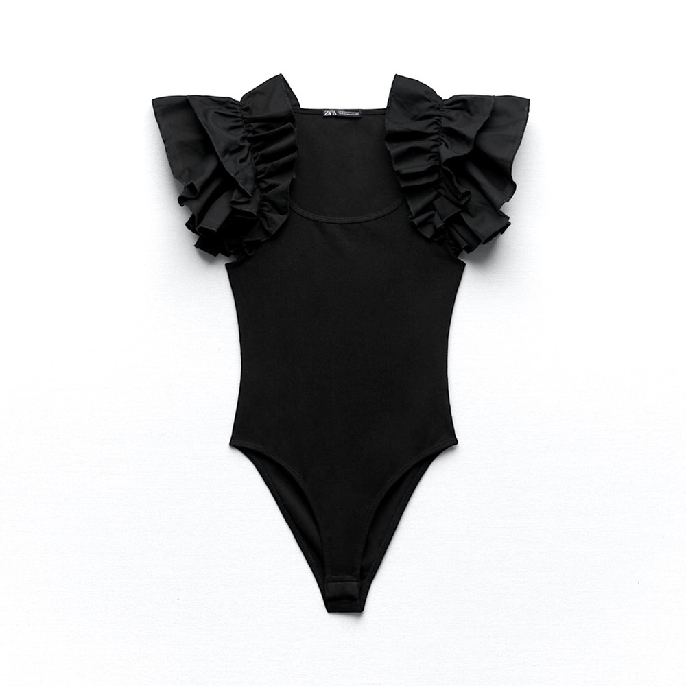 Zara Ribbed Ruffled Bodysuit - Picture 5 of 10